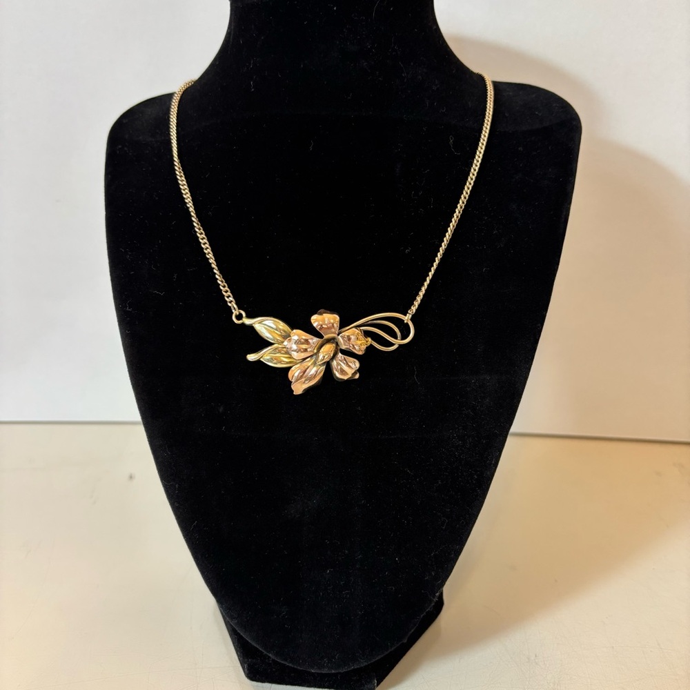 Vintage Elegant 12K Gold Brass & Copper Choker Necklace 1940’s